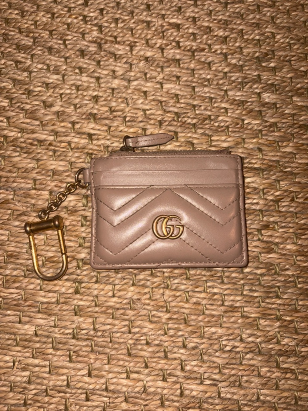 Gucci Quilted Marmont Card Case Key Clip - Taupe Pink